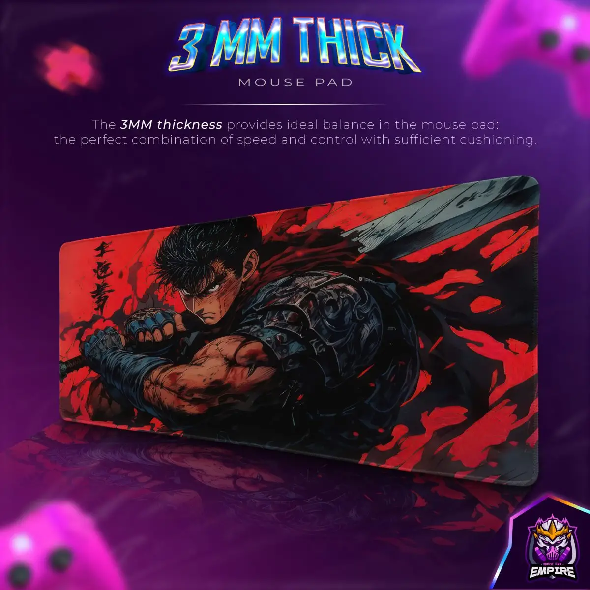 Berserk Warrior Desk Mat, Guts' Fury Mouse Pad