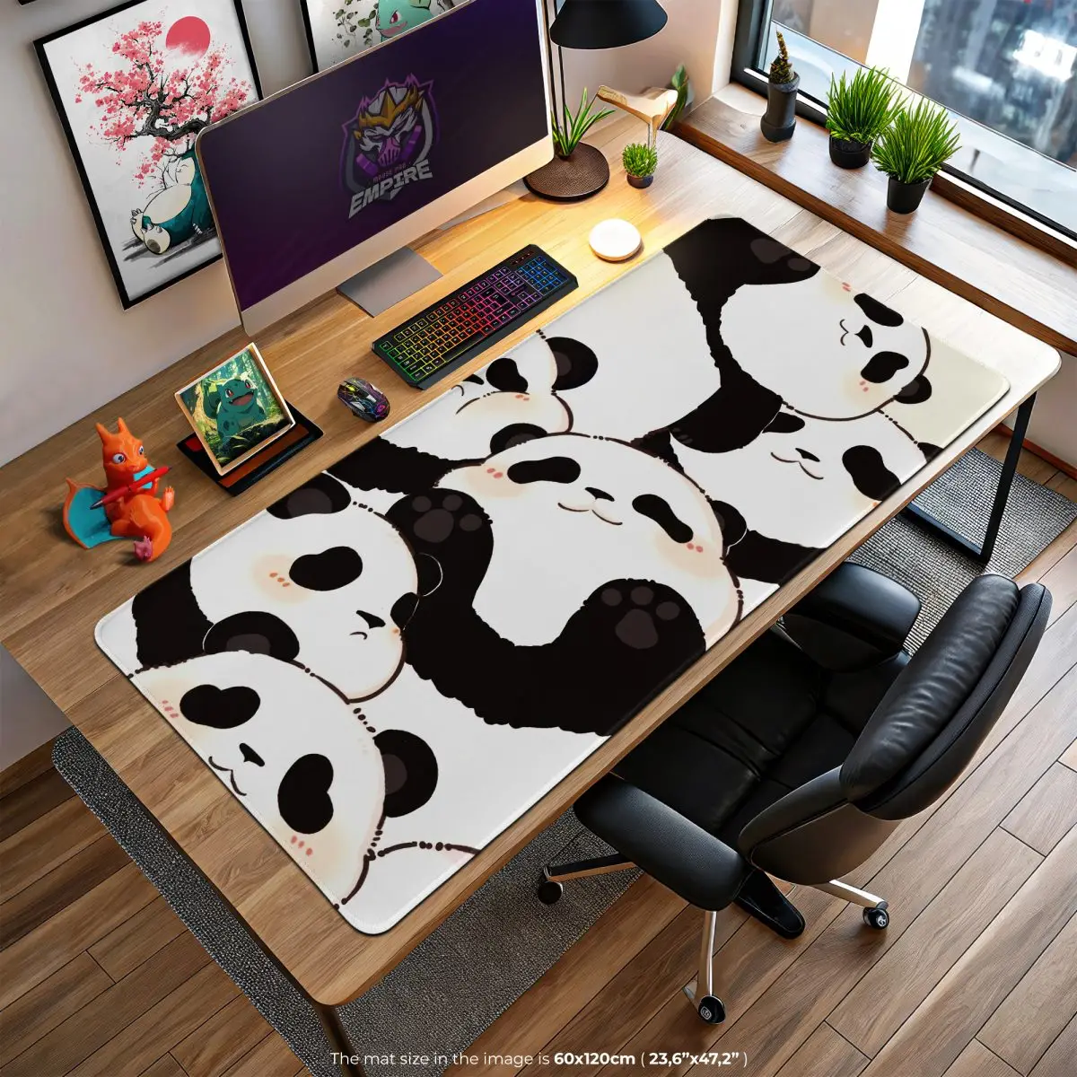 Cute Panda Pile Desk Mat, Cozy Bamboo Mouse Pad