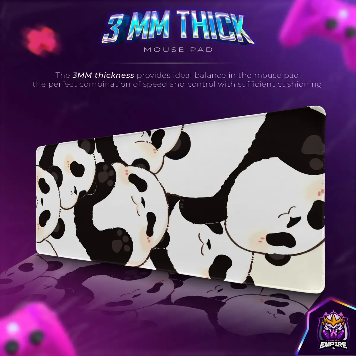 Cute Panda Pile Desk Mat, Cozy Bamboo Mouse Pad