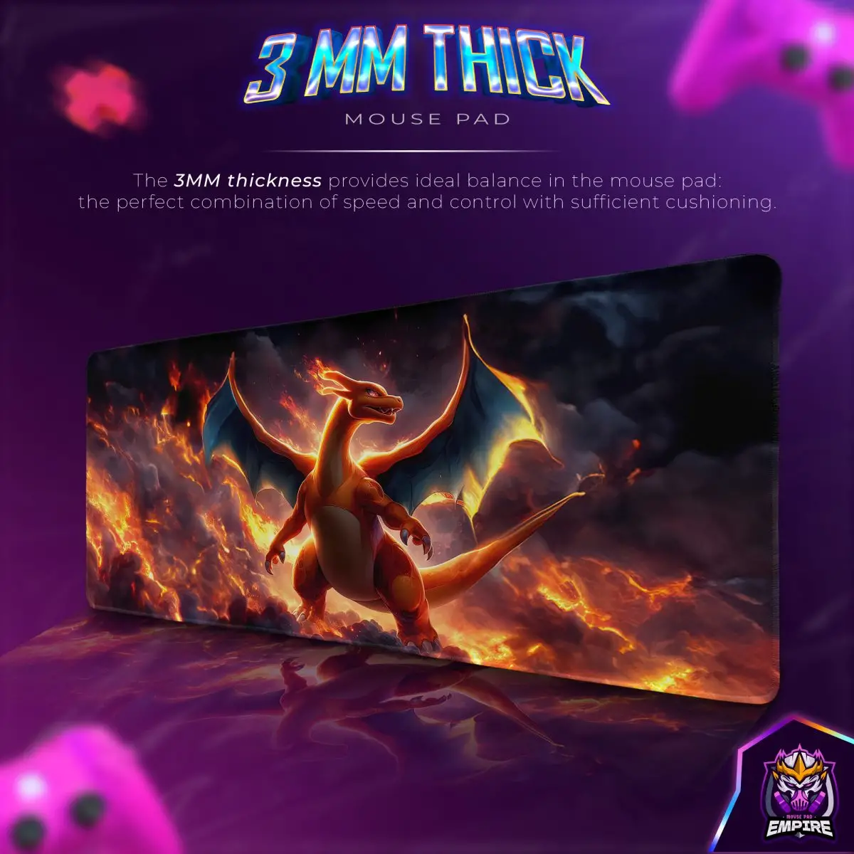 Flaming Dragon Desk Mat, Firestorm Battle Mouse Pad