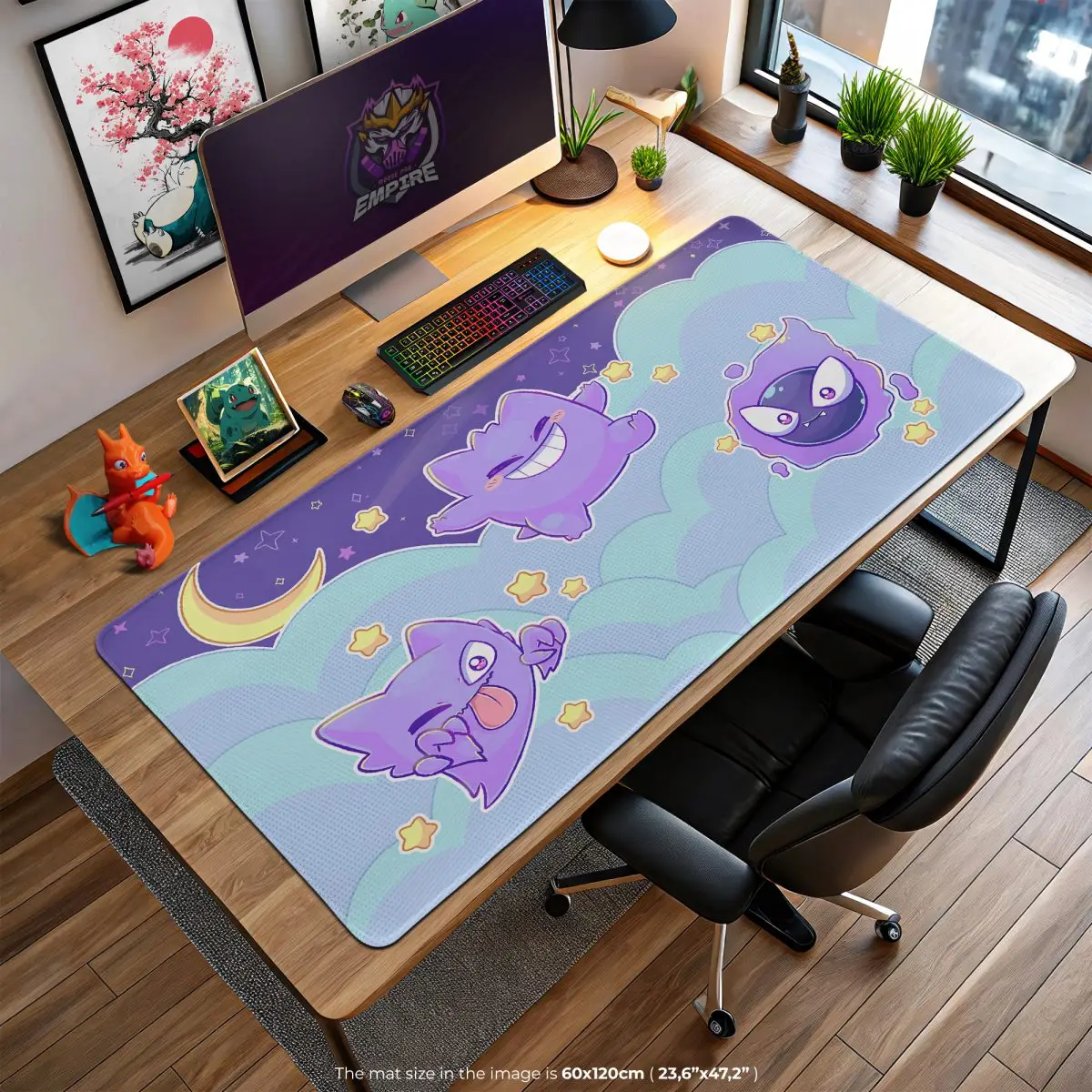 Gengar Night Sky Desk Mat, Haunter & Gastly Mouse Pad