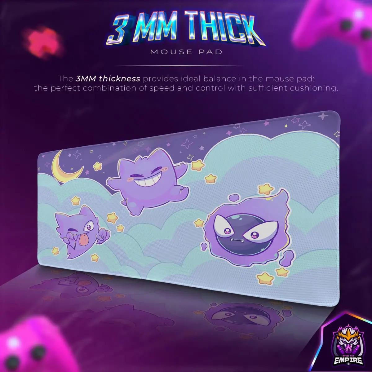 Gengar Night Sky Desk Mat, Haunter & Gastly Mouse Pad