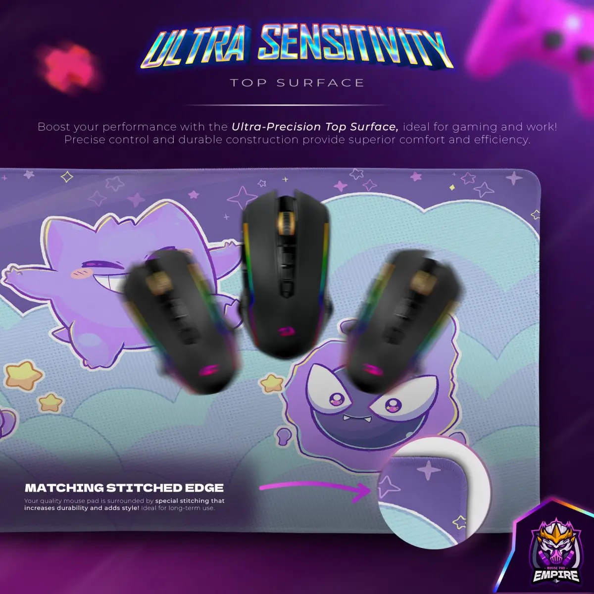 Gengar Night Sky Desk Mat, Haunter & Gastly Mouse Pad