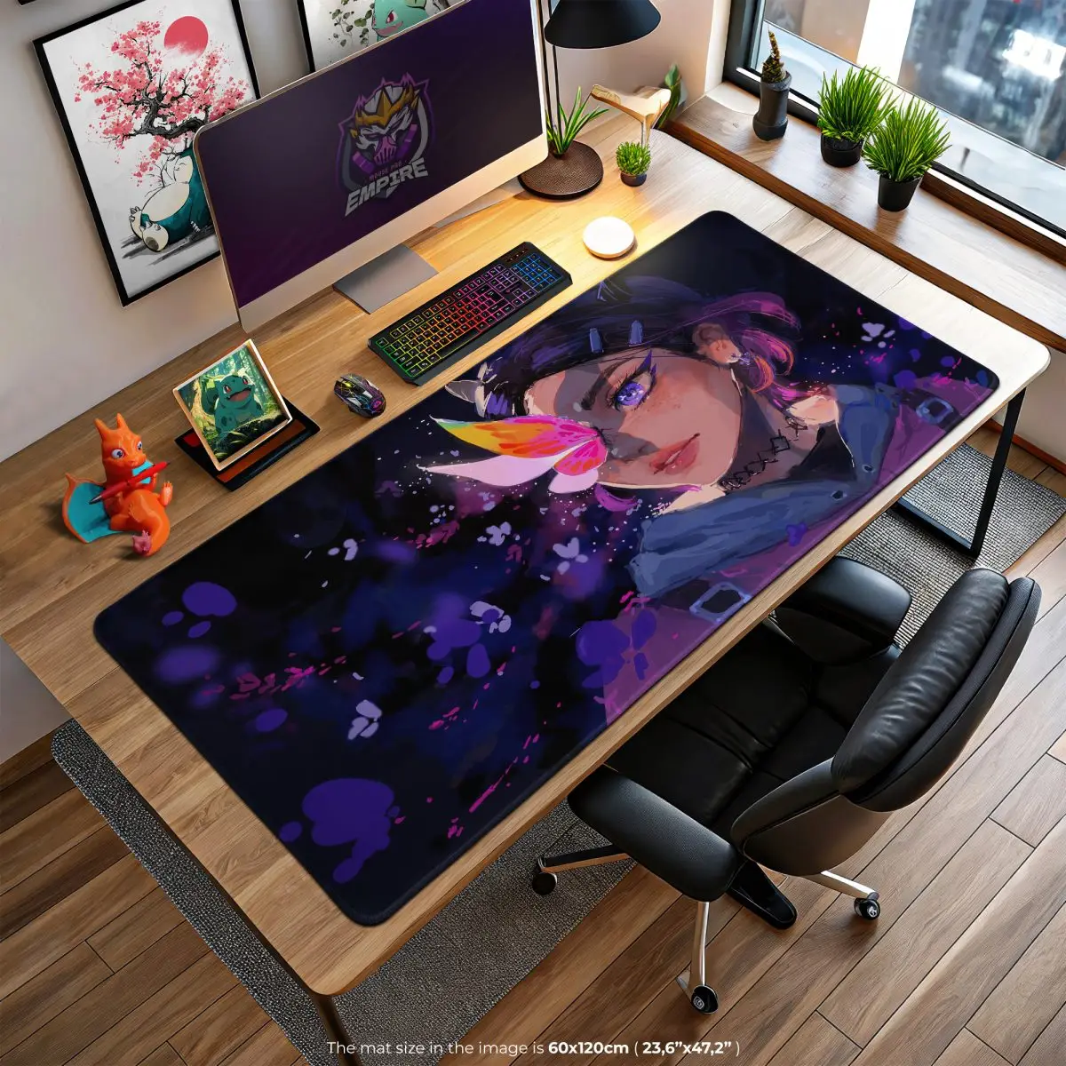 Neon Butterfly Desk Mat, Cyber Aesthetic Mouse Pad