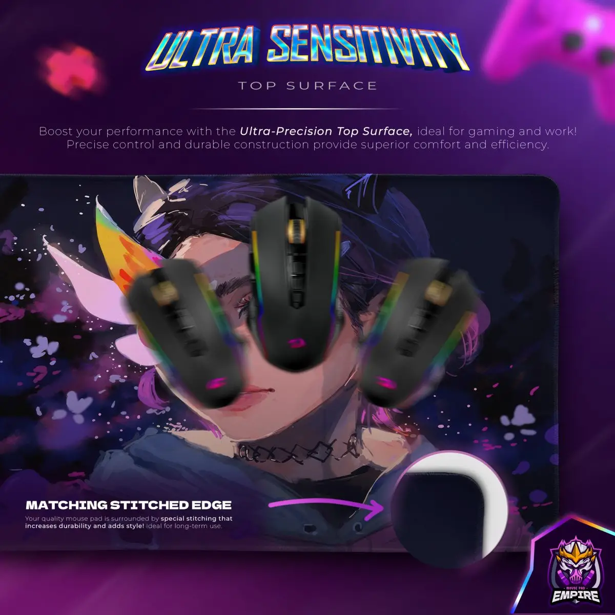 Neon Butterfly Desk Mat, Cyber Aesthetic Mouse Pad