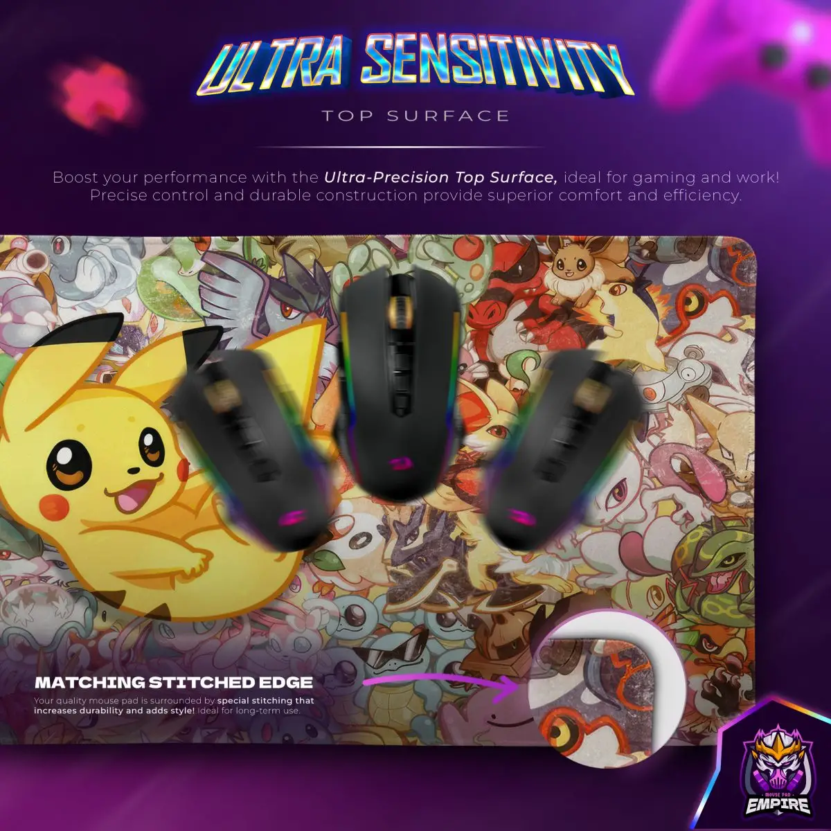 Pikachu Ultimate Pokémon Desk Mat, Electric Hero Mouse Pad