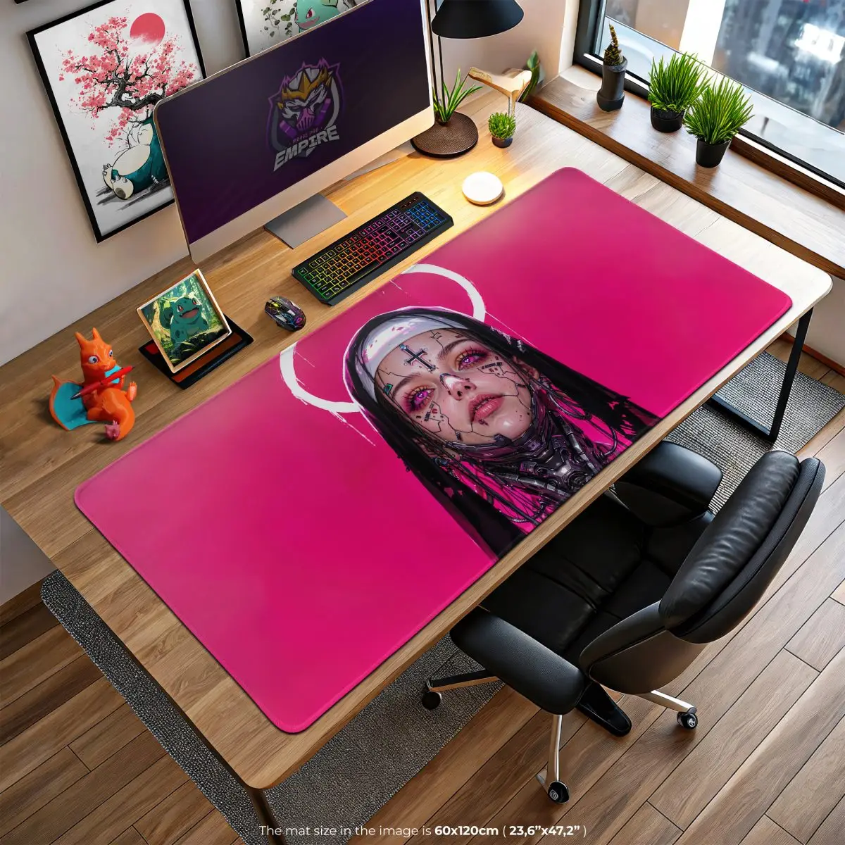 Cyberpunk Nun Desk Mat, Futuristic AI Mouse Pad