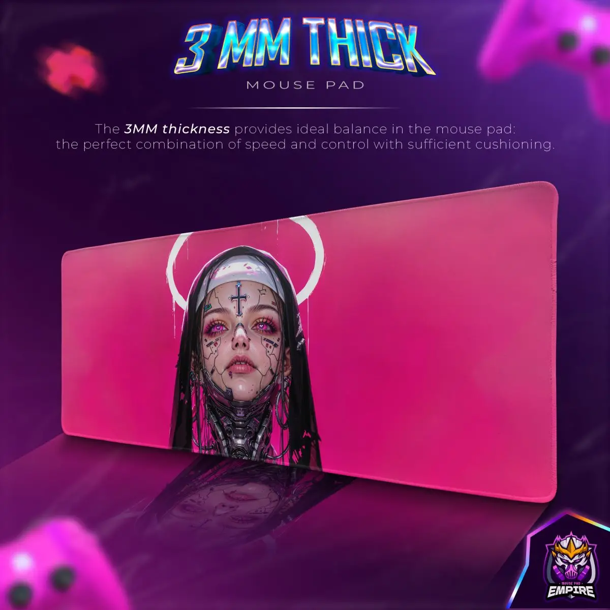 Cyberpunk Nun Desk Mat, Futuristic AI Mouse Pad