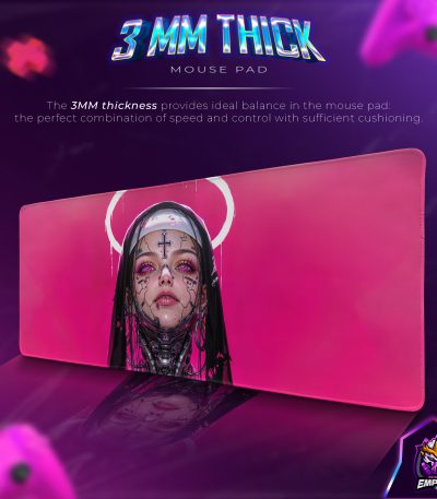 Cyberpunk Nun Desk Mat, Futuristic AI Mouse Pad