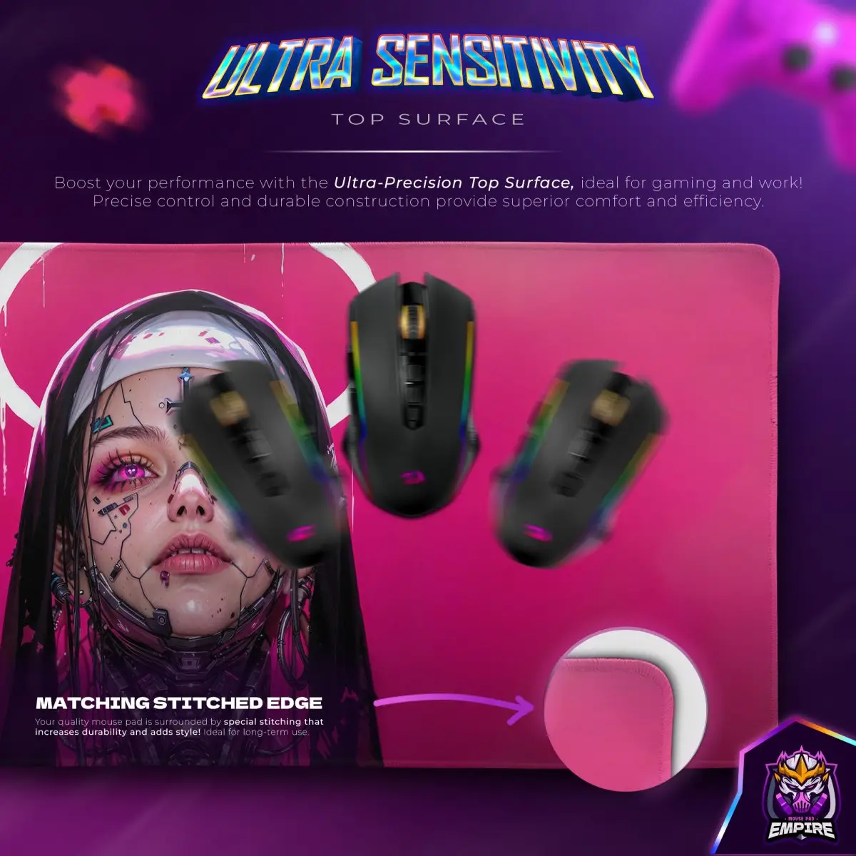 Cyberpunk Nun Desk Mat, Futuristic AI Mouse Pad