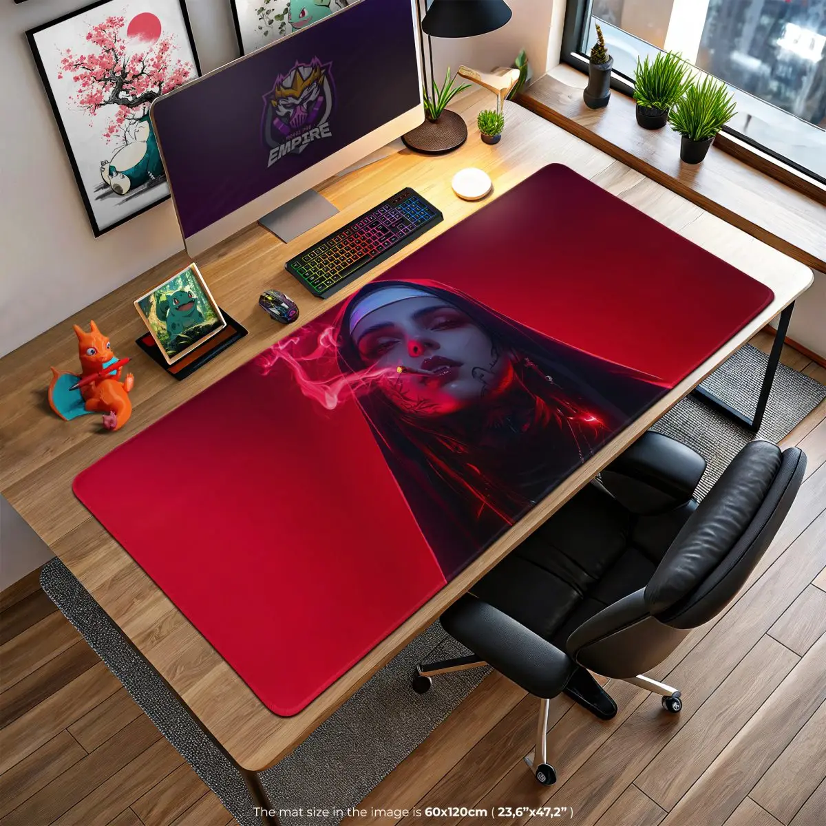 Dark Nun Aesthetic Desk Mat, Smoking Nun Mouse Pad