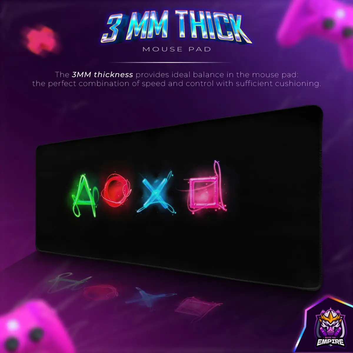 Neon Gamer Symbols Desk Mat, PlayStation Icons Mouse Pad