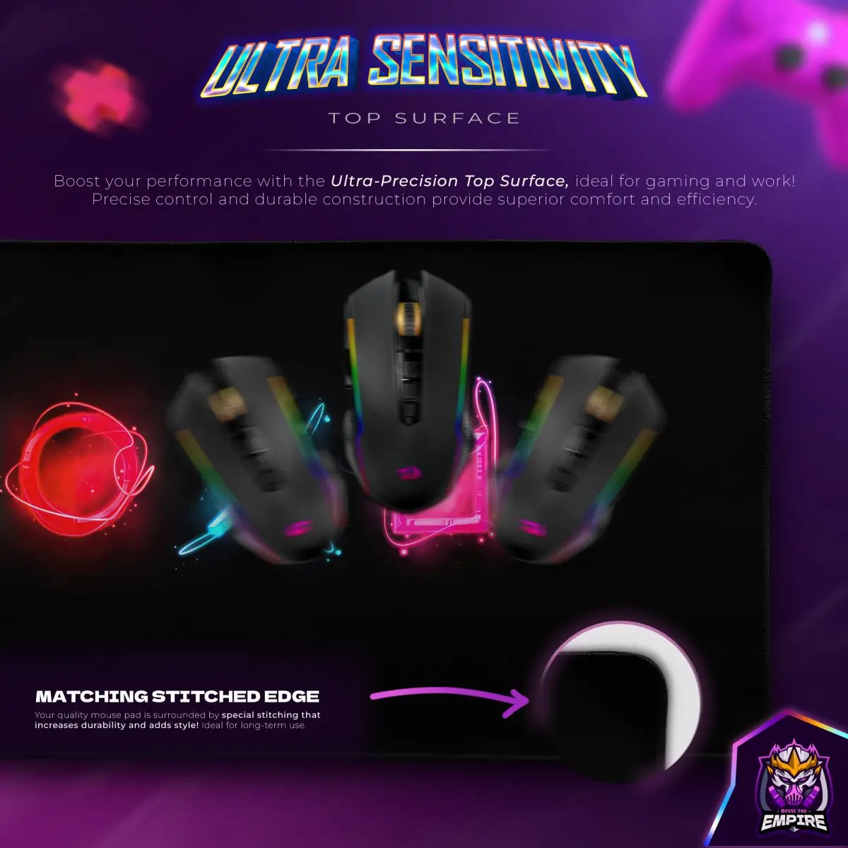 Neon Gamer Symbols Desk Mat, PlayStation Icons Mouse Pad