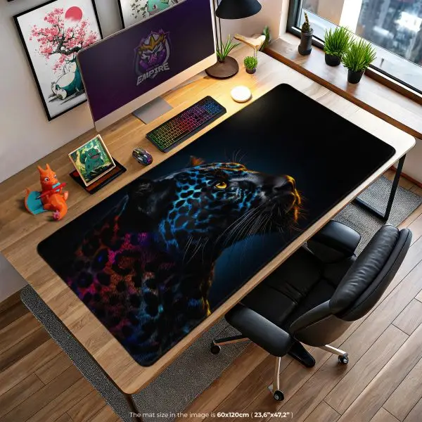 Neon Panther Desk Mat, Cyber Glow Mouse Pad