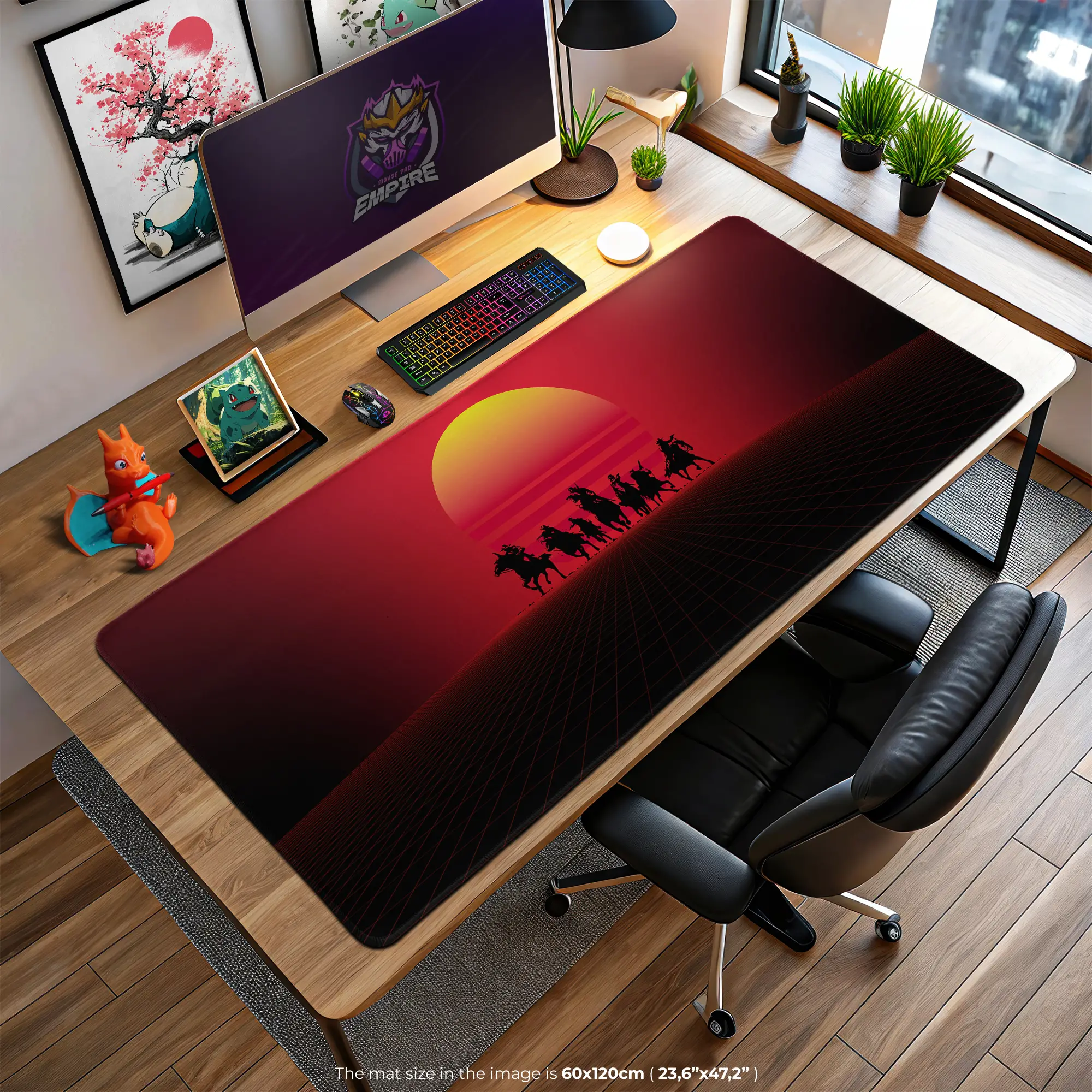 neon-western-sunset-desk-mat-retro-cowboy-mouse-pad1 Neon Western Sunset Desk Mat, Retro Cowboy Mouse Pad