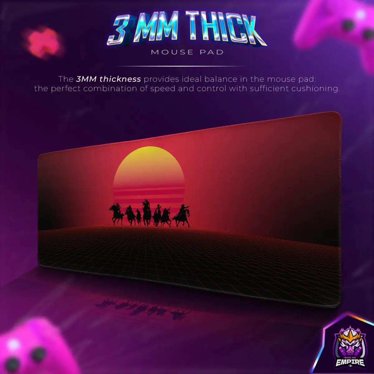 Neon Western Sunset Desk Mat, Retro Cowboy Mouse Pad