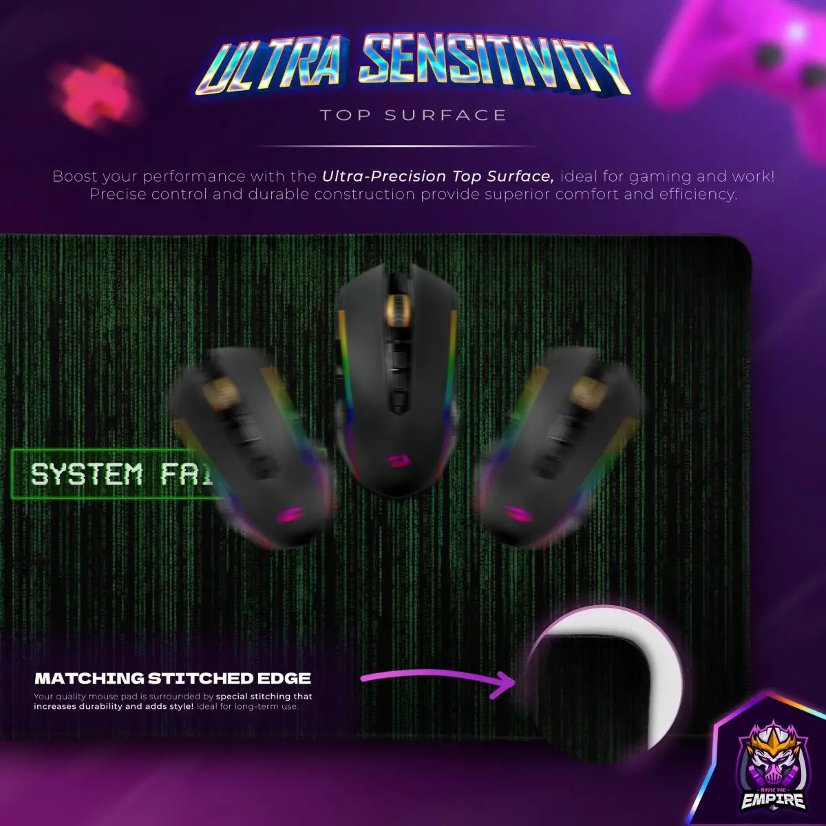 System Failure Desk Mat, Cyber Code Mouse Pad
