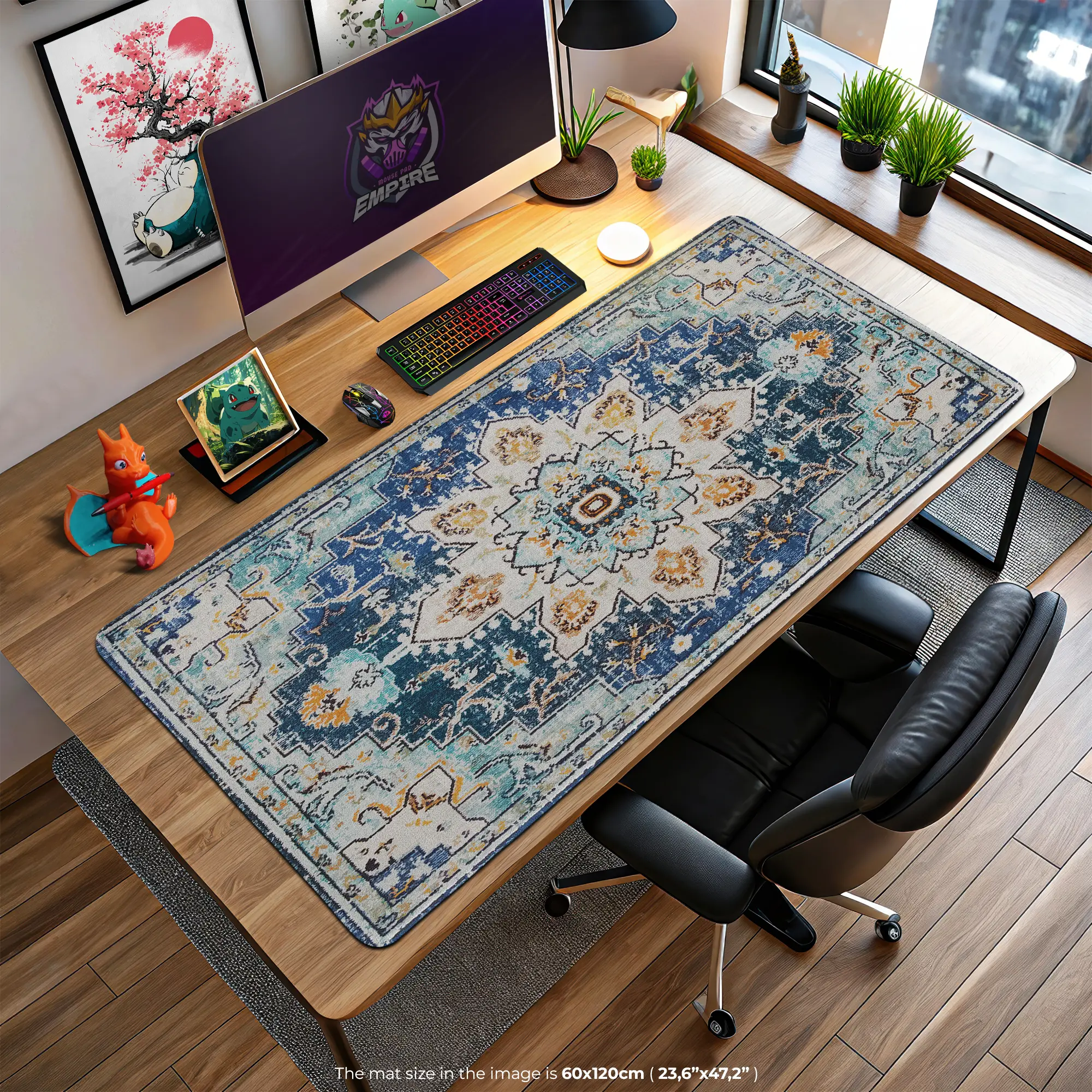 blue-vintage-floral-desk-mat-medallion-rug-mouse-pad-1 Blue Vintage Floral Desk Mat, Medallion Rug Mouse Pad