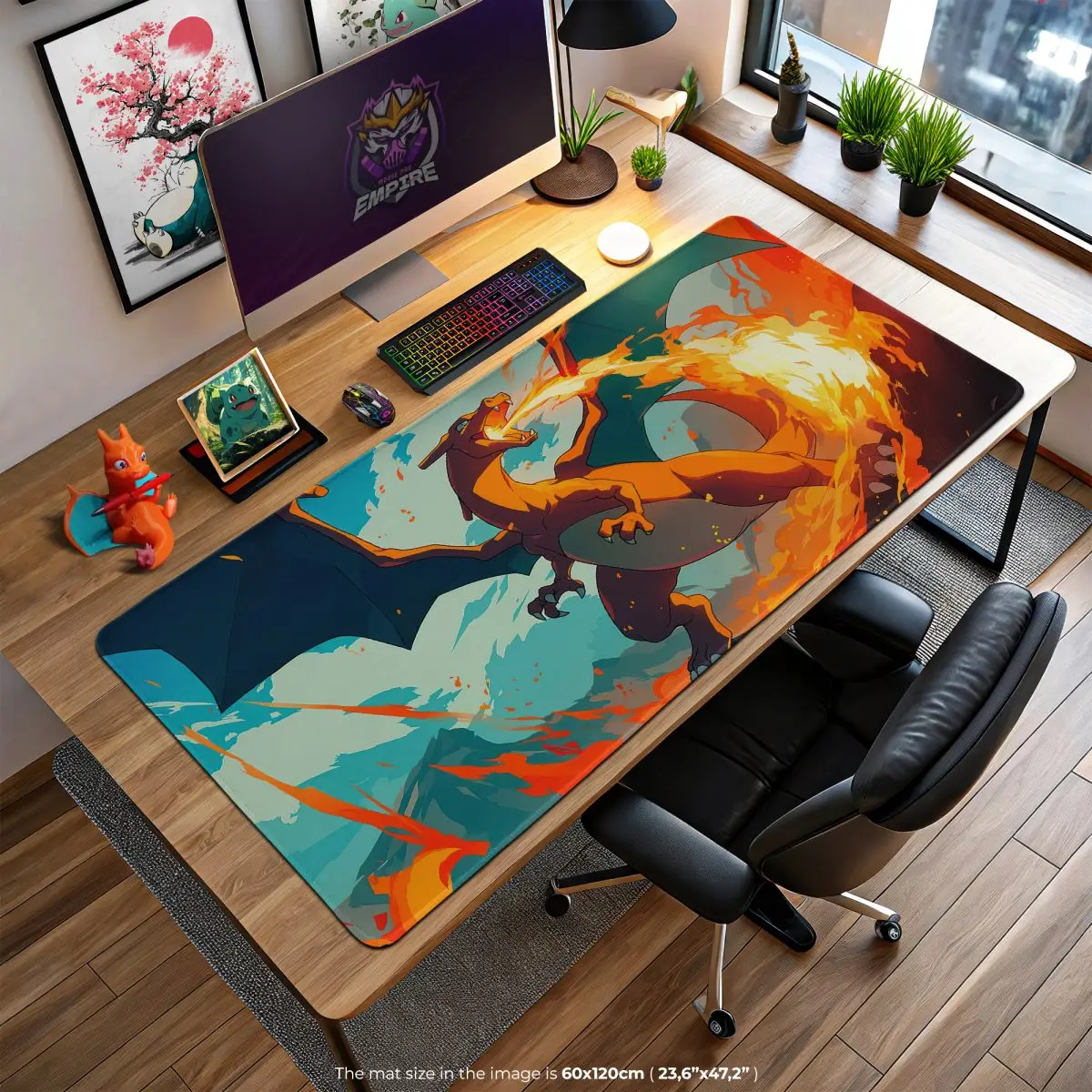 Charizard Flame Burst Desk Mat, Pokémon Fire Mouse Pad