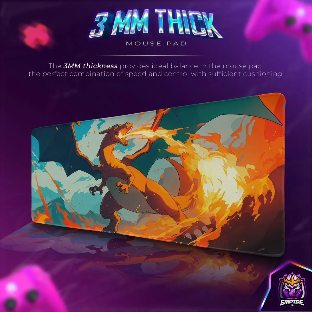 Charizard Flame Burst Desk Mat, Pokémon Fire Mouse Pad