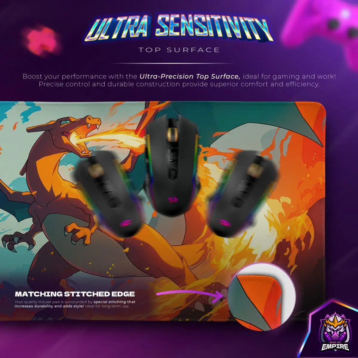 Charizard Flame Burst Desk Mat, Pokémon Fire Mouse Pad