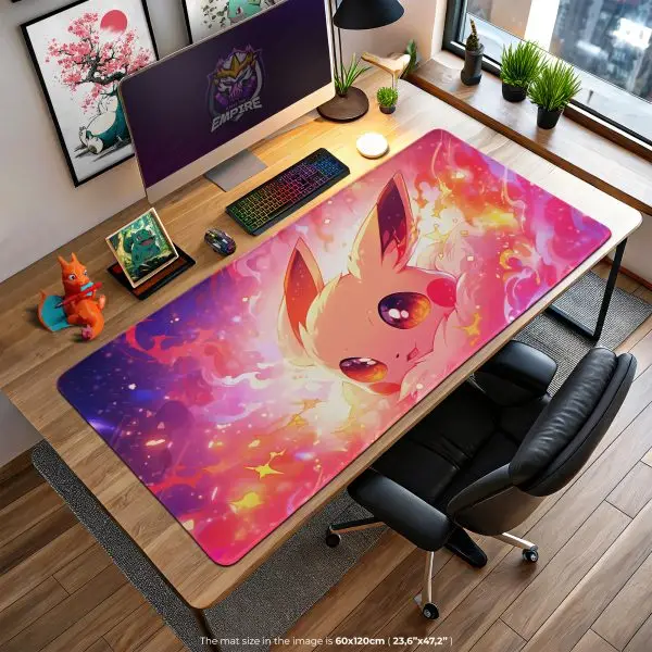Eevee Flame Glow Desk Mat, Pokemon Spark Mouse Pad