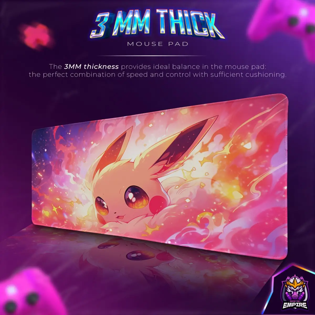 Eevee Flame Glow Desk Mat, Pokemon Spark Mouse Pad