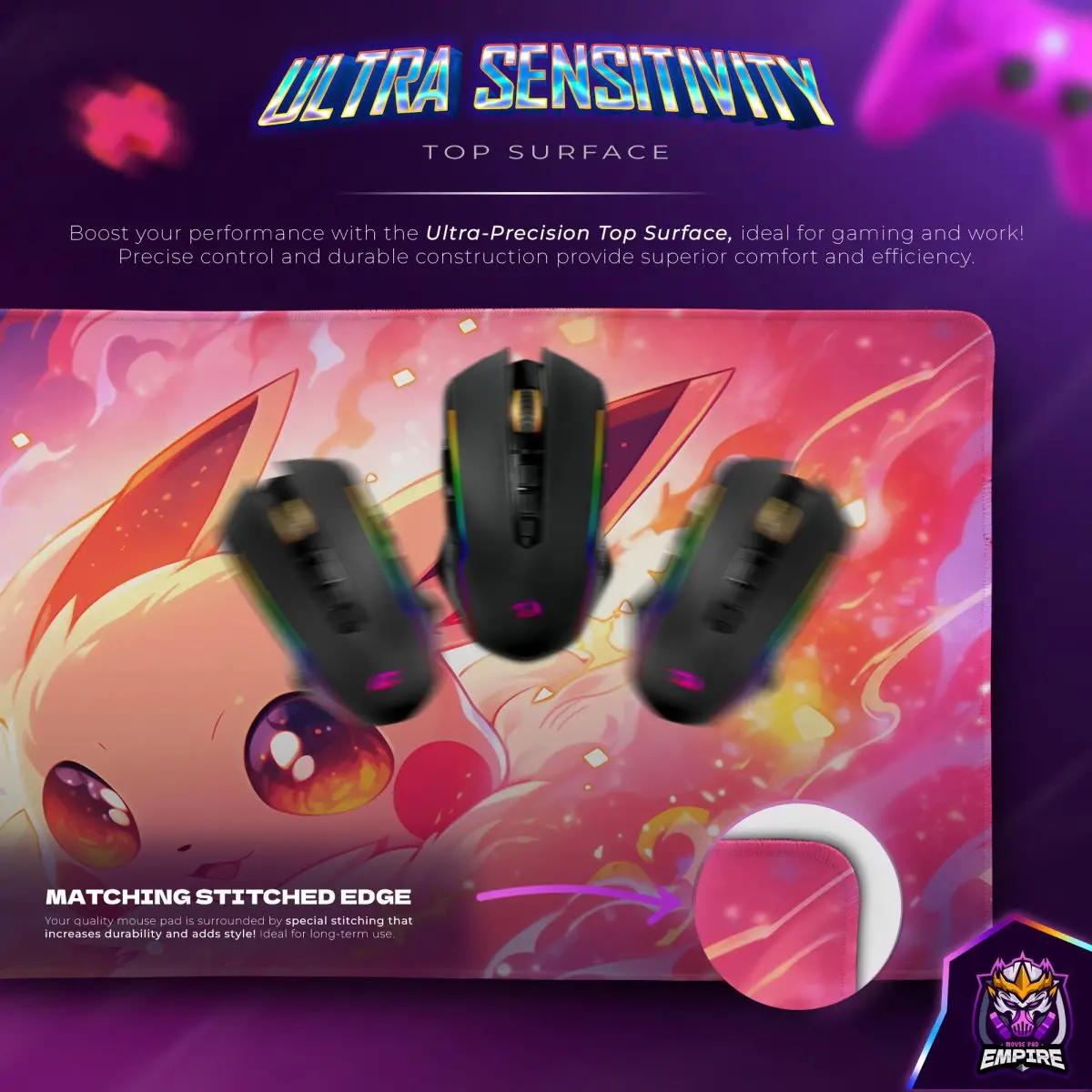 Eevee Flame Glow Desk Mat, Pokemon Spark Mouse Pad