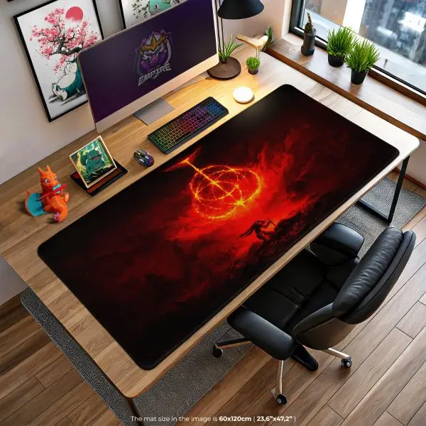 Elden Flame Crest Desk Mat, Tarnished Realm Mouse Pad