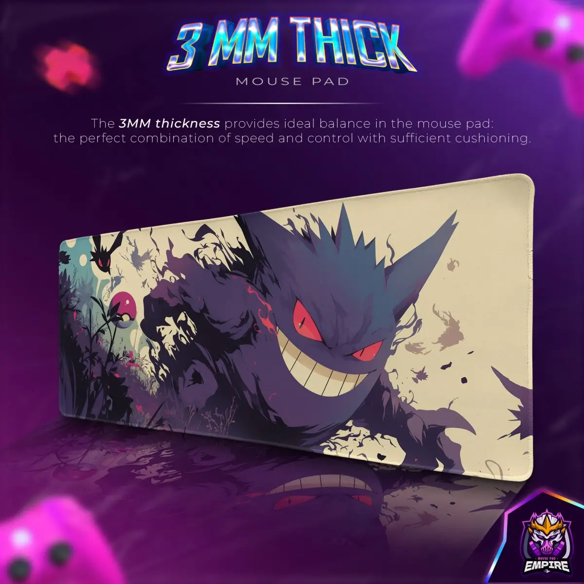 Gengar Shadow Strike Desk Mat, Pokemon Ghost Mouse Pad