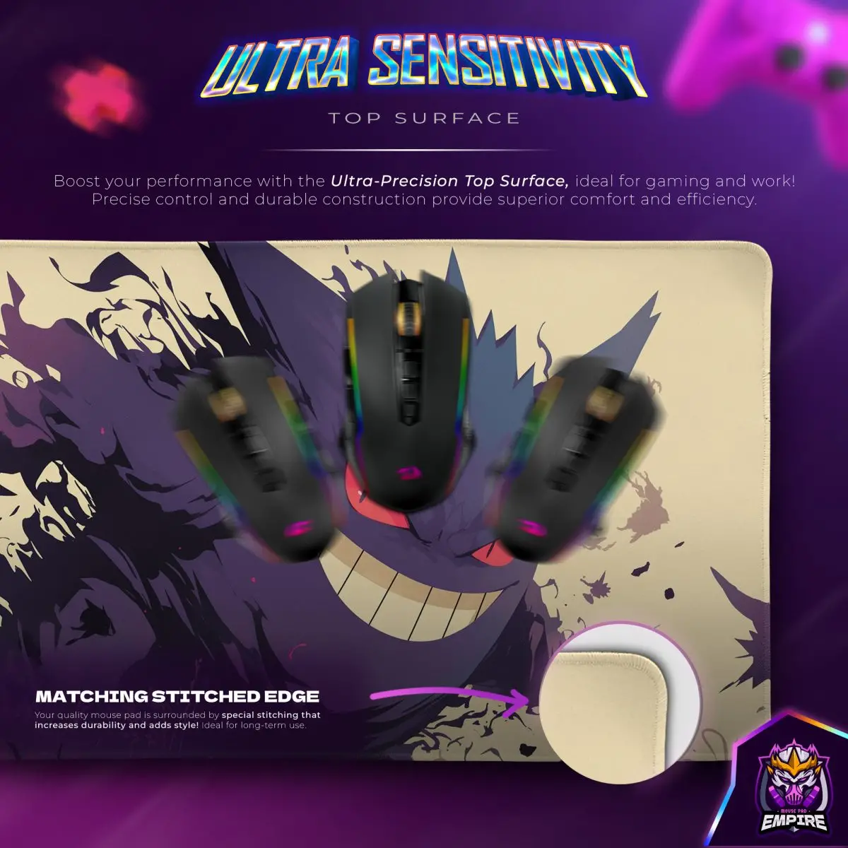 Gengar Shadow Strike Desk Mat, Pokemon Ghost Mouse Pad