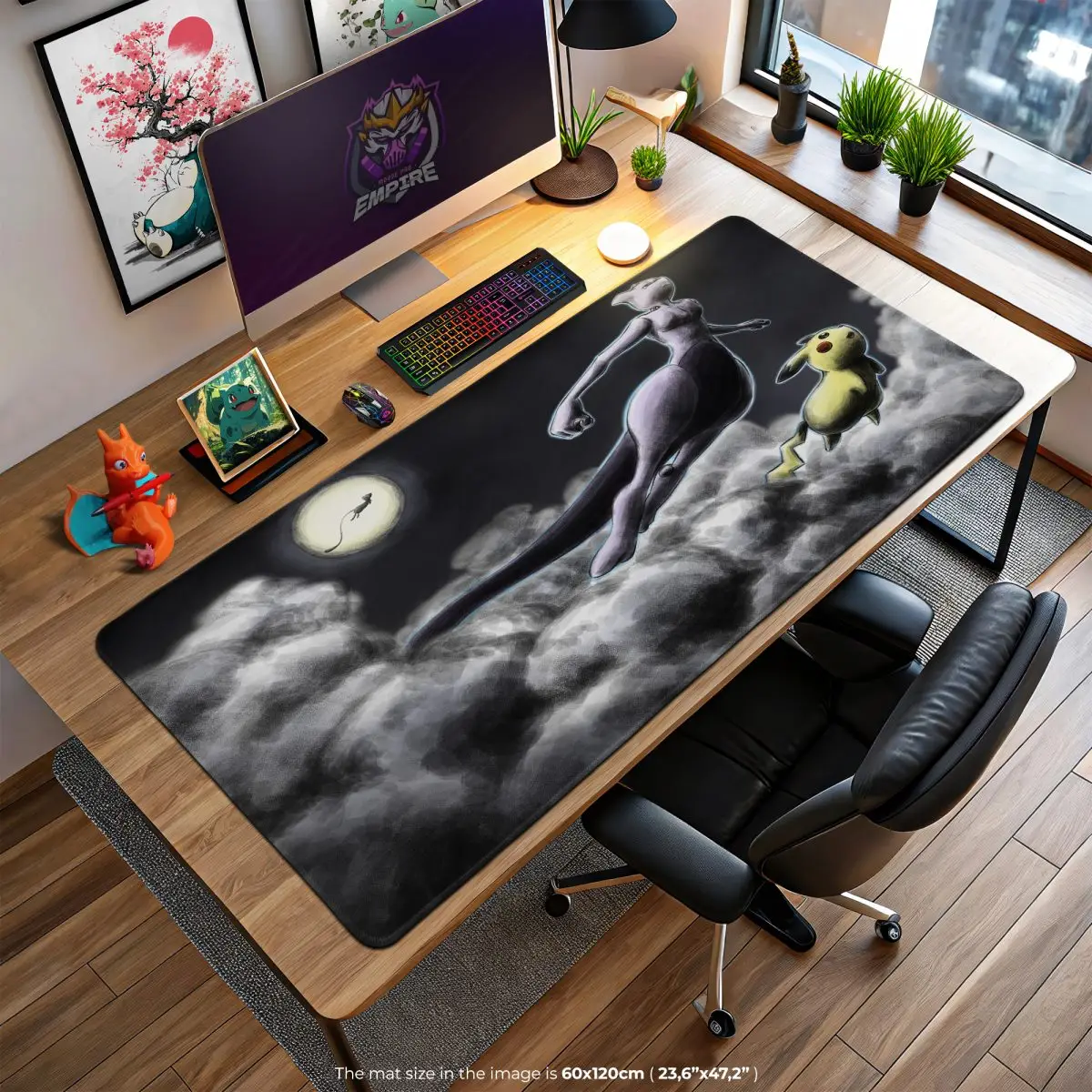 Mewtwo Night Flight Desk Mat, Pikachu Moon Mouse Pad