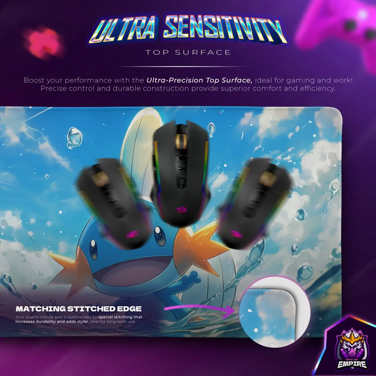 Mudkip Splash Zone Desk Mat, Pokemon Water Mouse Pad