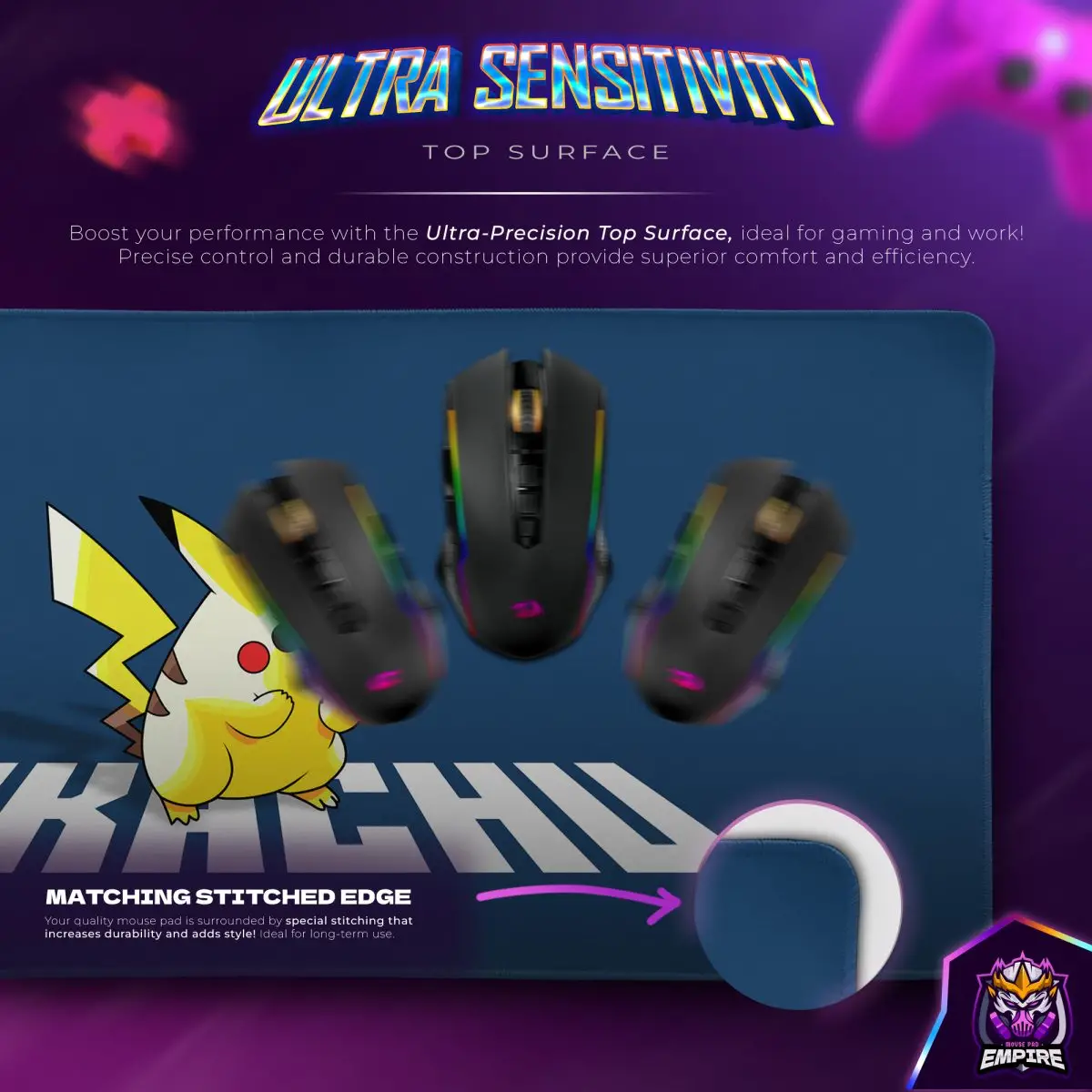 Pikachu Power Stance Desk Mat, Pokemon Bold Mouse Pad