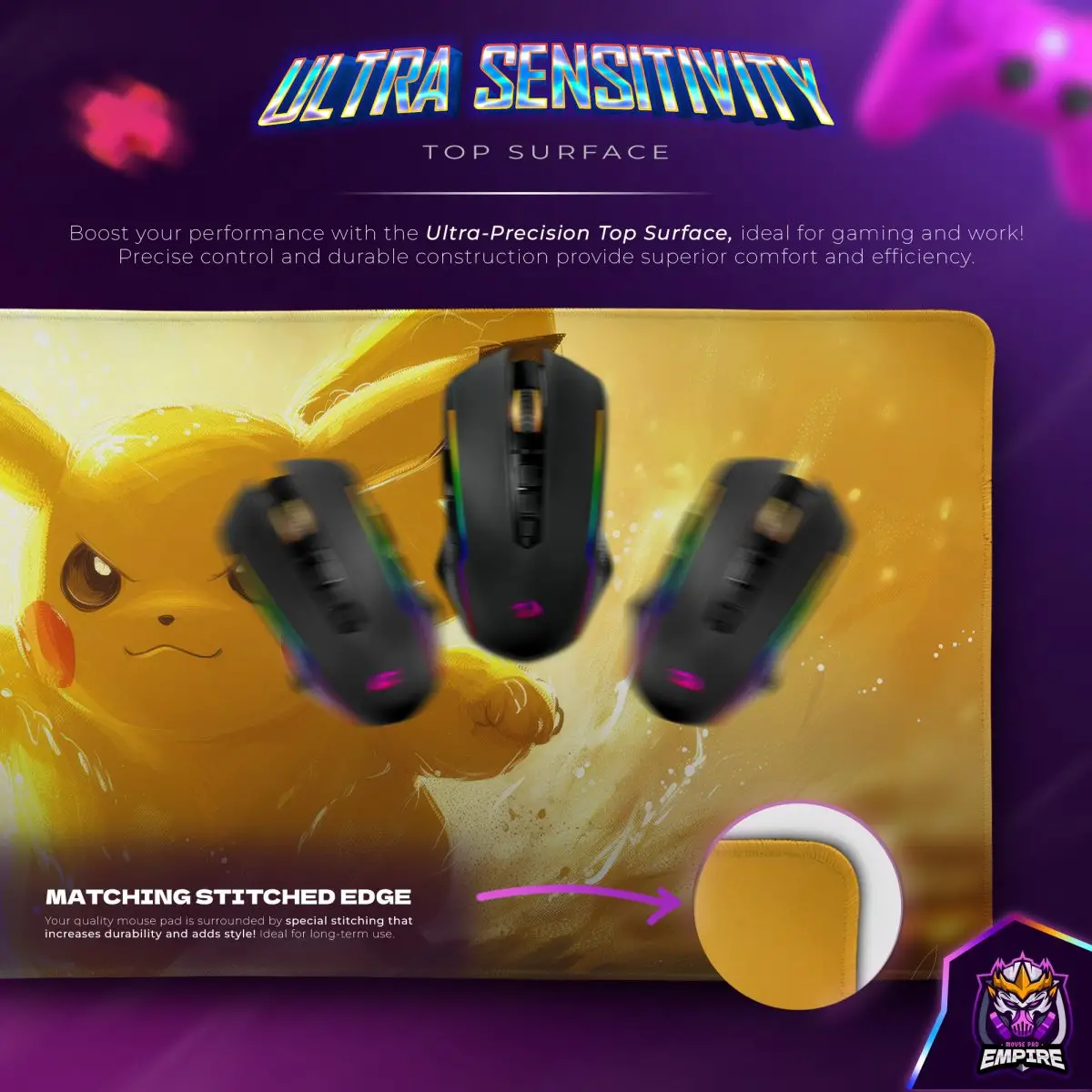 Pikachu Thunder Dash Desk Mat, Pokemon Speed Mouse Pad