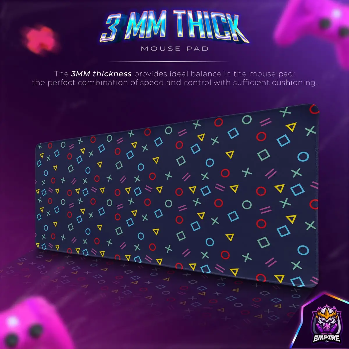 Play Icon Pattern Desk Mat, Gamer Symbols Mouse Pad