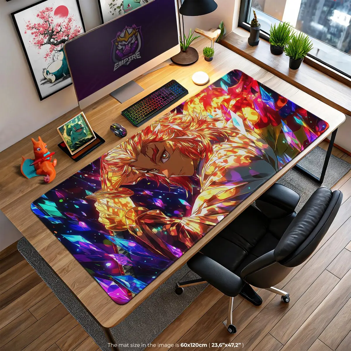 Rengoku Desk Mat, Flame Pillar Power Mouse Pad