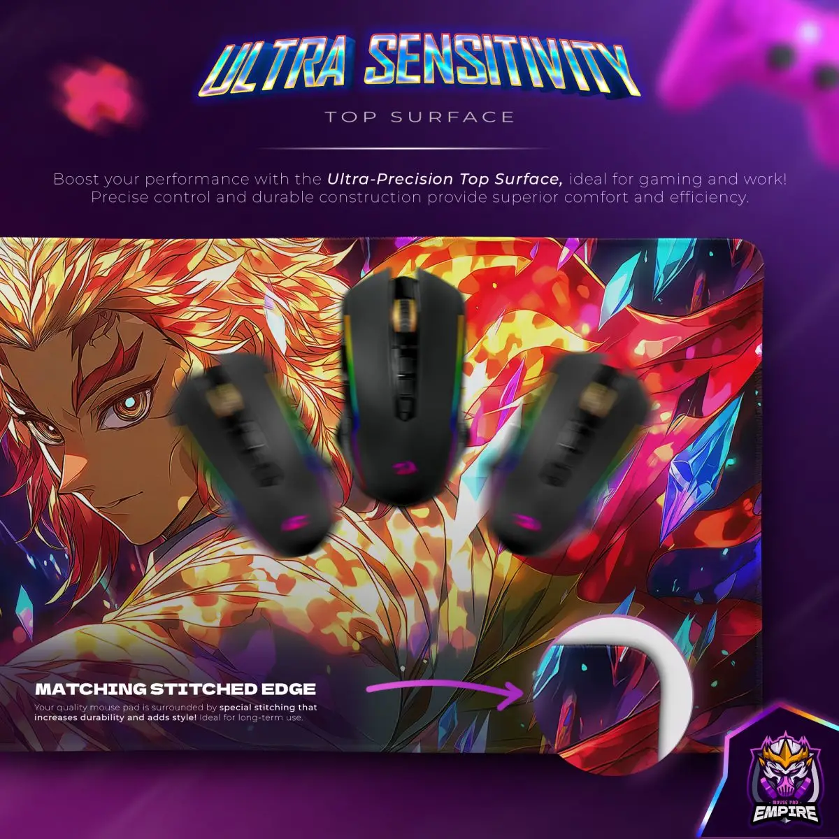 Rengoku Desk Mat, Flame Pillar Power Mouse Pad