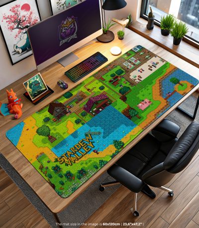Stardew Valley Town Life Desk Mat, Pixel Farm Mouse Pad