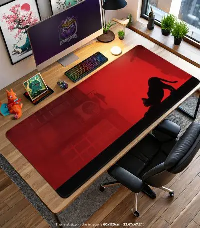 Stray Game Desk Mat, Neon Cat City Mouse Pad