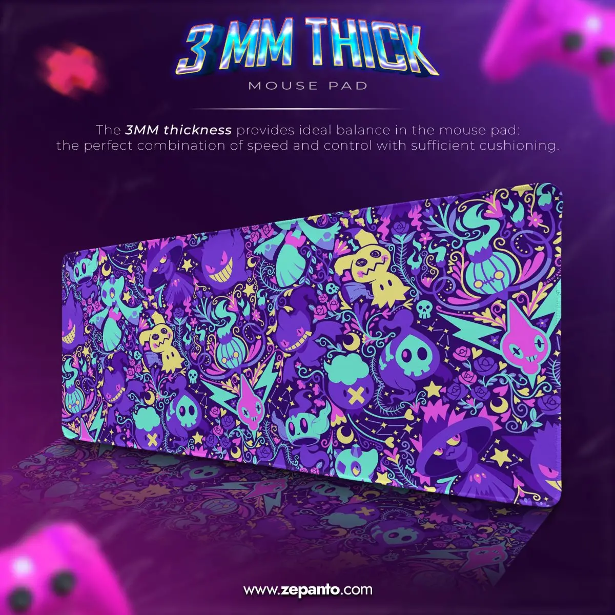 Gengar Vibes Mouse Pad, Pokémon Ghost Glow Desk Mat