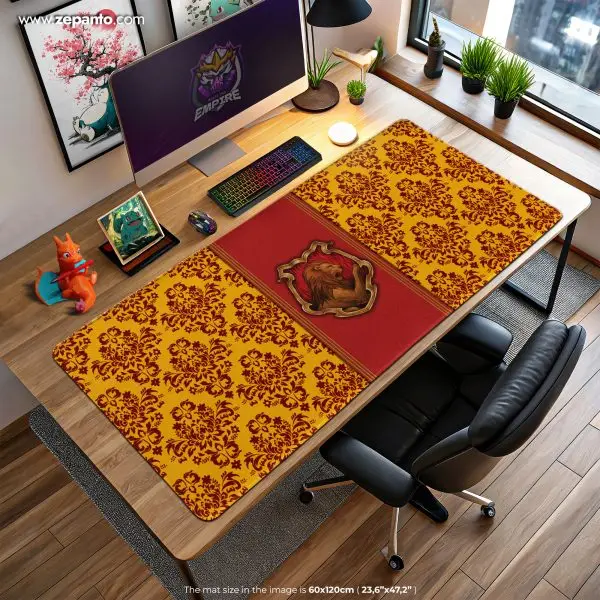 Gryffindor Pride Mouse Pad, Lion Emblem Desk Mat
