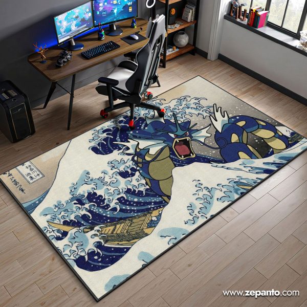 Gyarados Area Rug, Pokémon Great Wave Anime Carpet