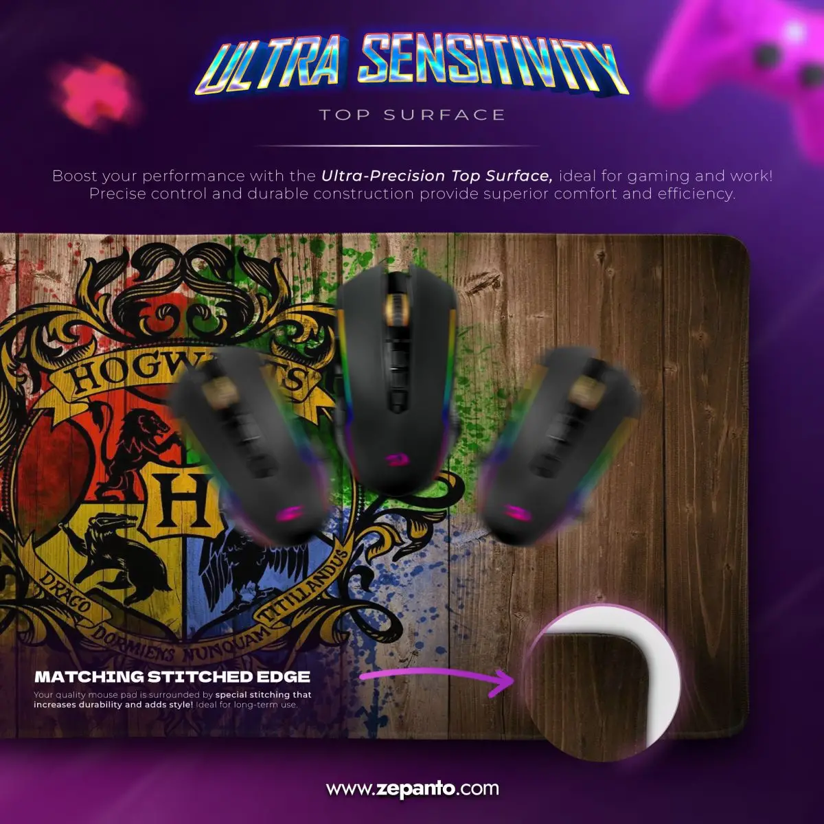 Hogwarts Crest Mouse Pad, Wizard House Desk Mat