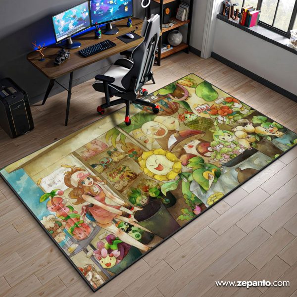 Pokémon Area Rug, Grass Type Market Anime Carpet
