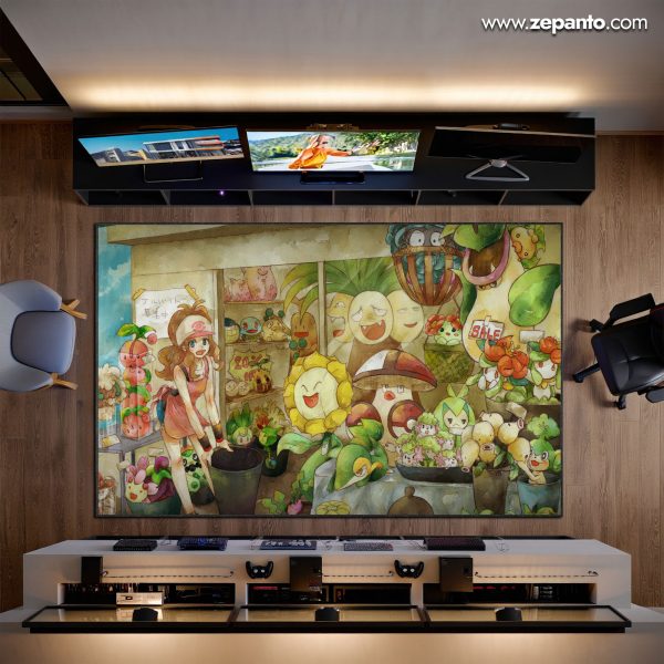 Pokémon Area Rug, Grass Type Market Anime Carpet