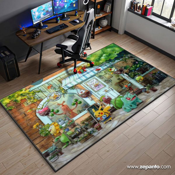 Pokémon Area Rug, Pikachu Flower Shop Bulbasaur Carpet