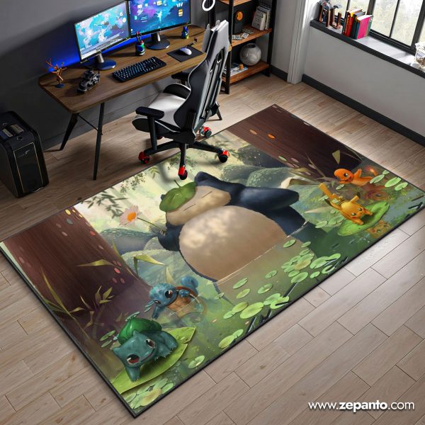 Snorlax Area Rug, Forest Pikachu Charmander Carpet