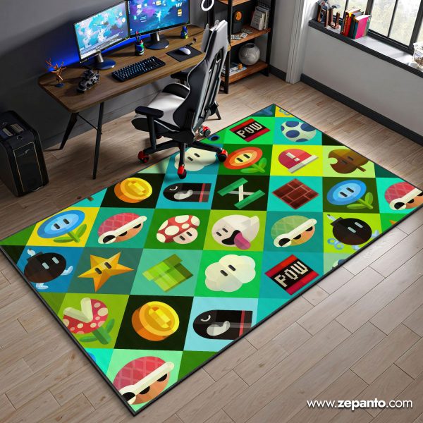 Super Mario Area Rug, Retro Power-Up Carpet