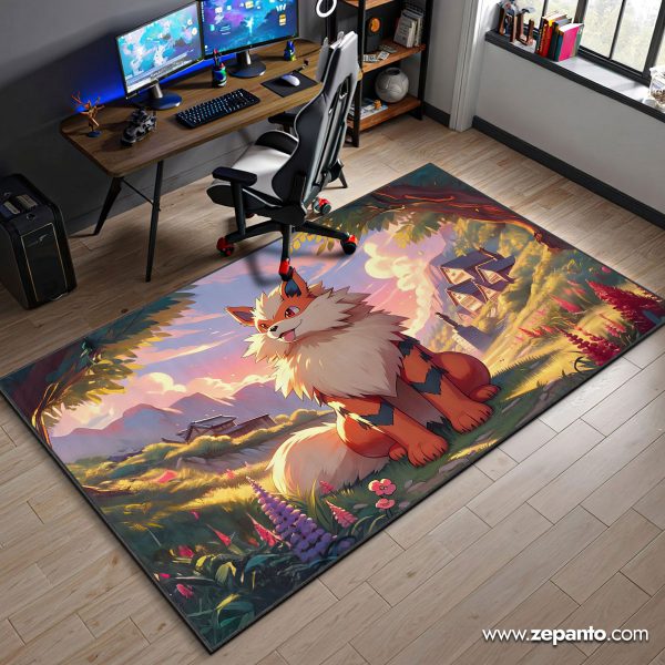 Arcanine Noble Guard Area Rug, Pokémon Sunset Carpet